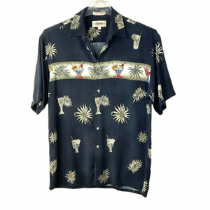 Vintage Hawaiian Shirt Cocktails Black Tan‎ Green Size M Button Down Men’s